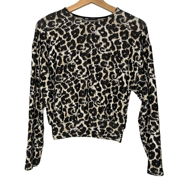 Zara Leopard Print Sweater Cropped Top - Picture 2 of 5